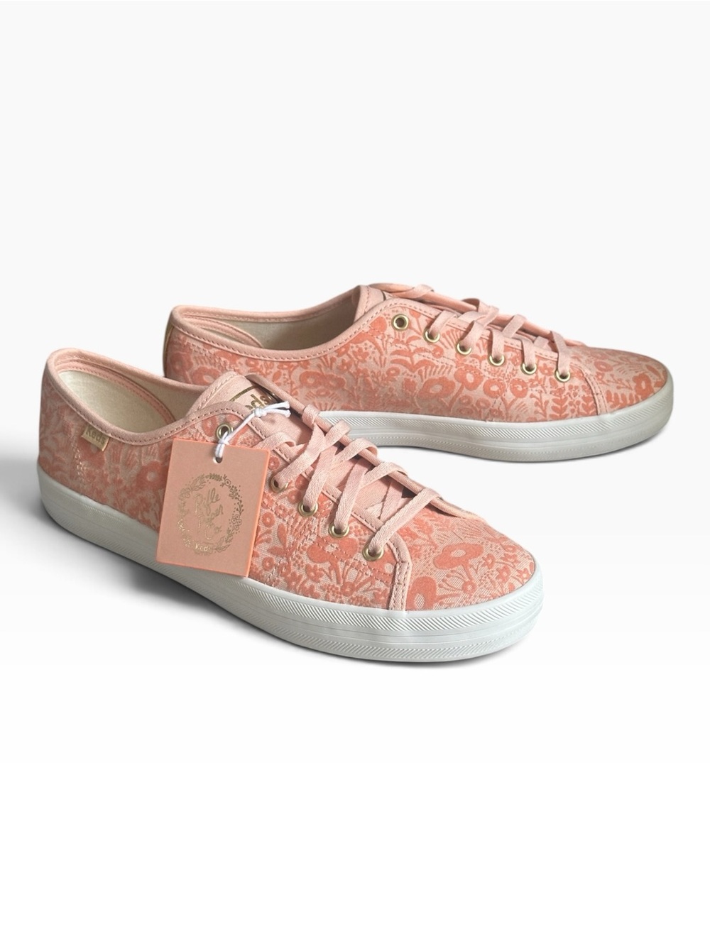 Keds x Rifle Paper Co Kickstart Tapestry Peach Velvet Floral Sneakers 10 NWT
